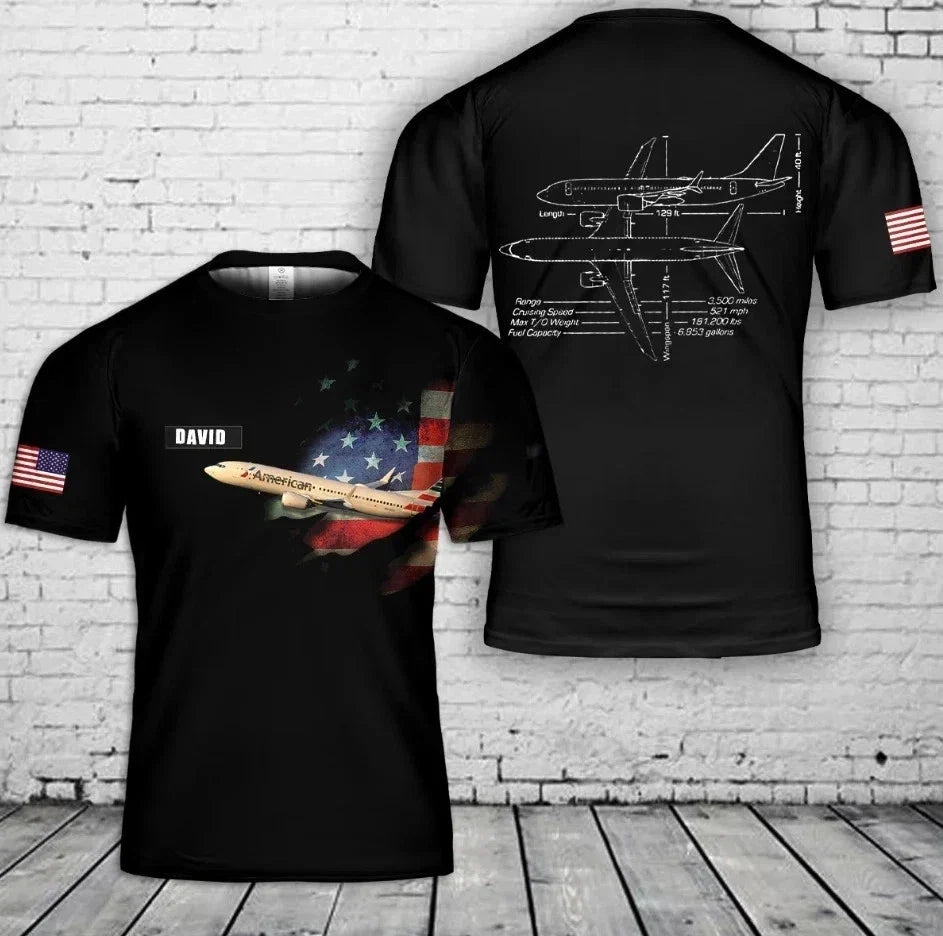 Custom Name American Airlines Boeing 737 Max 3D Size - Adult & Kids T-Shirts, Sweatshirts & Hoodies apparel design preview 1