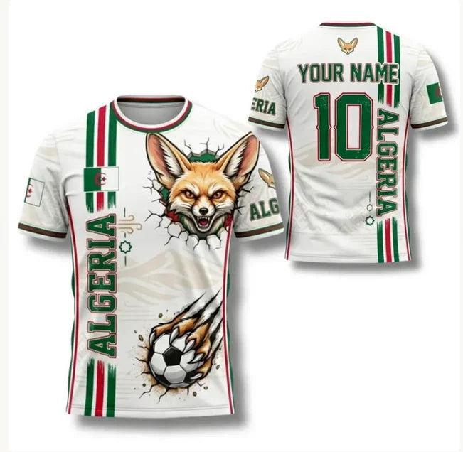 Algeria Fan Custom Name Number Soccer Fox Supporter - Adult & Kids T-Shirts, Sweatshirts & Hoodies apparel design preview 1