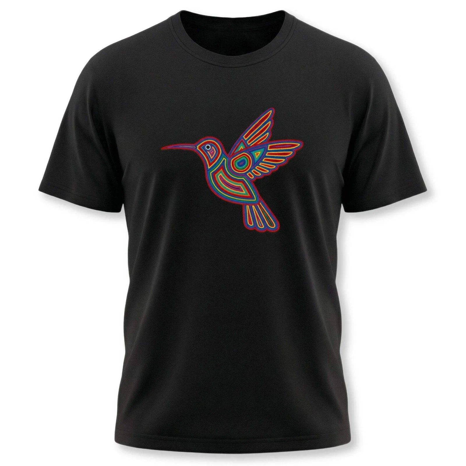 Huichol Hummingbird Vibrant Mexican Folk Art Bird - Adult & Kids T-Shirts, Sweatshirts & Hoodies apparel design preview 1