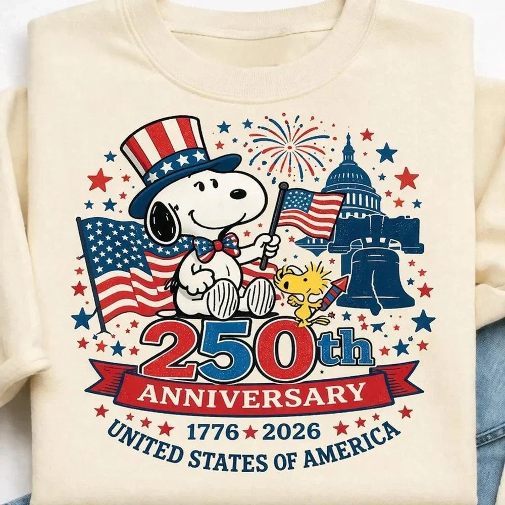 Snopy America 250 Anniversary Patriotic Dog Cartoon - Adult & Kids T-Shirts, Sweatshirts & Hoodies apparel design preview 1