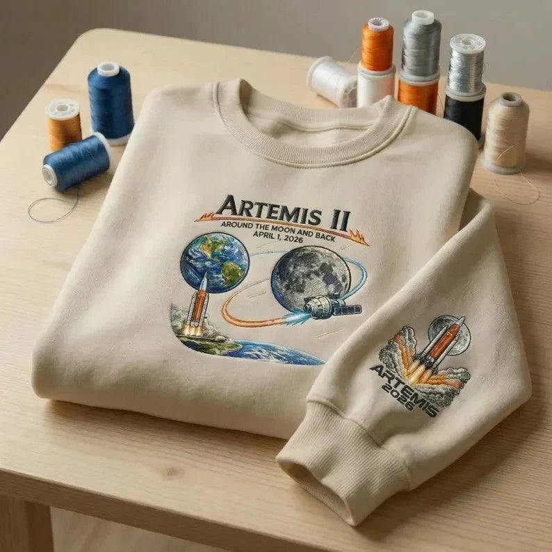 Artemis II Embroidered Vintage Space Exploration - Adult & Kids T-Shirts, Sweatshirts & Hoodies apparel design preview 1