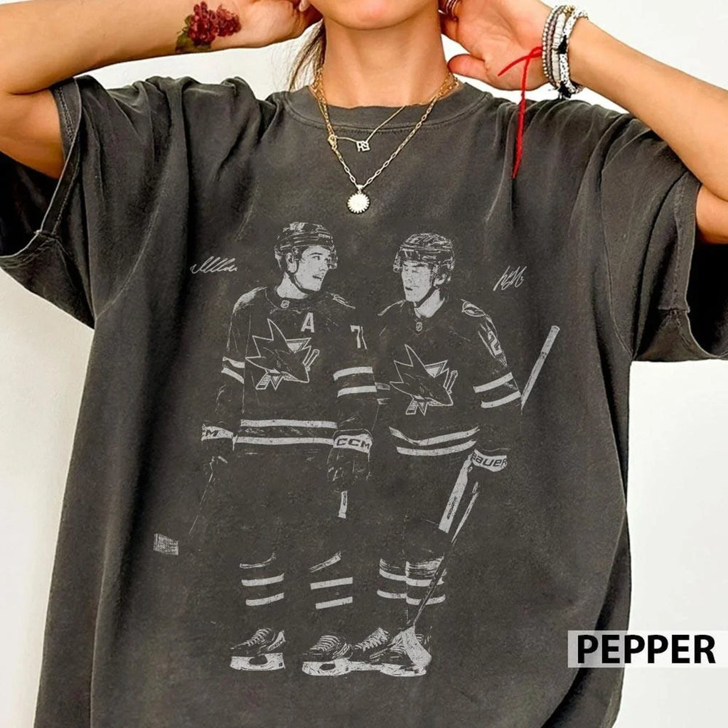 Macklin Celebrini Smith San Jose Hockey Vintage - Adult & Kids T-Shirts, Sweatshirts & Hoodies apparel design preview 1