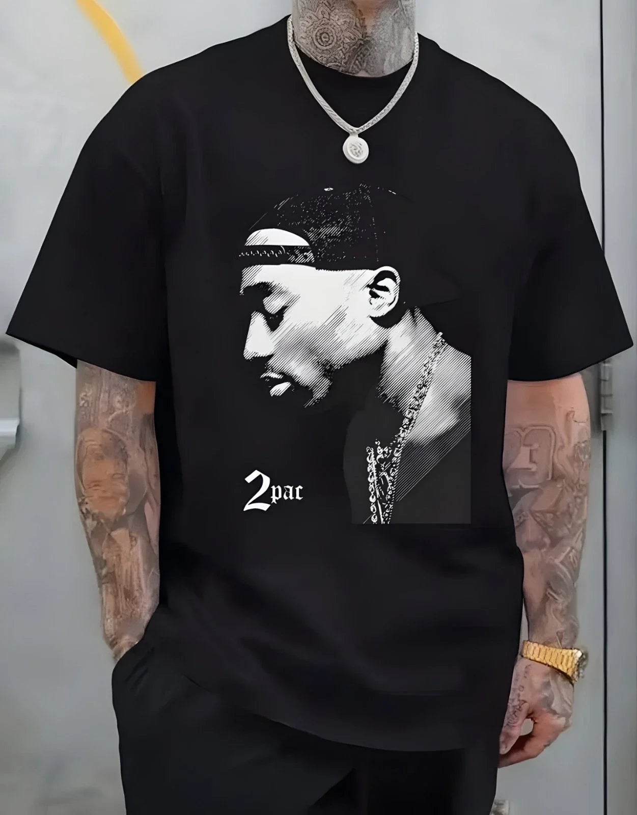 Men's Tupac Black Short Sleeve Crew Neck Top for - Adult & Kids T-Shirts, Sweatshirts & Hoodies apparel design preview 1