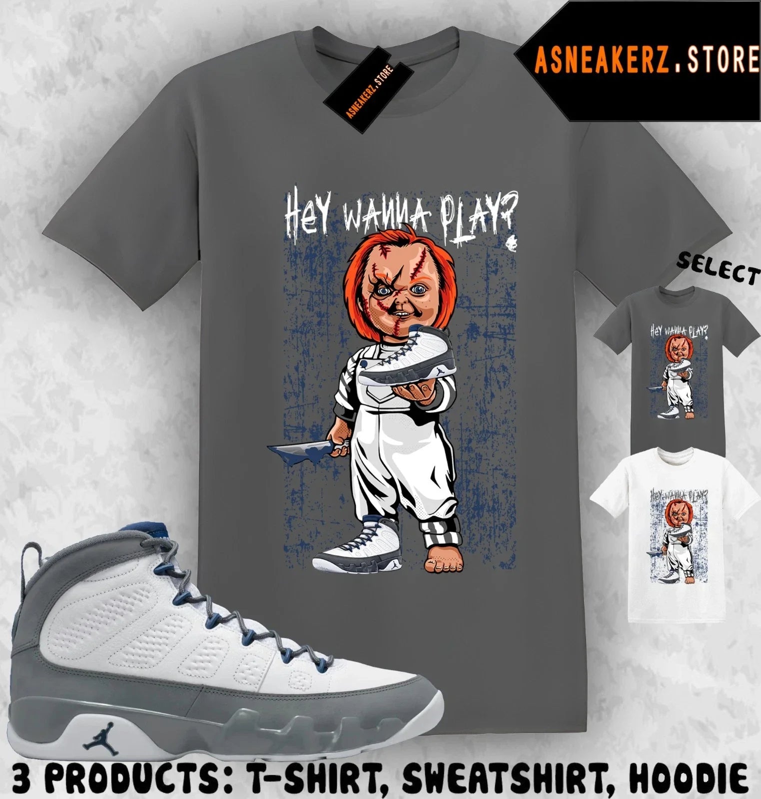 Matching AJ 9 Flint Grey 2026 Match Sneaker - Adult & Kids T-Shirts, Sweatshirts & Hoodies apparel design preview 1