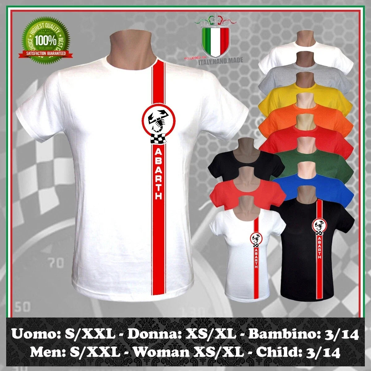 ABARTH RACING HAND DESIGN INSPIRED FIAT RALLY 2026 - Adult & Kids T-Shirts, Sweatshirts & Hoodies apparel design preview 1