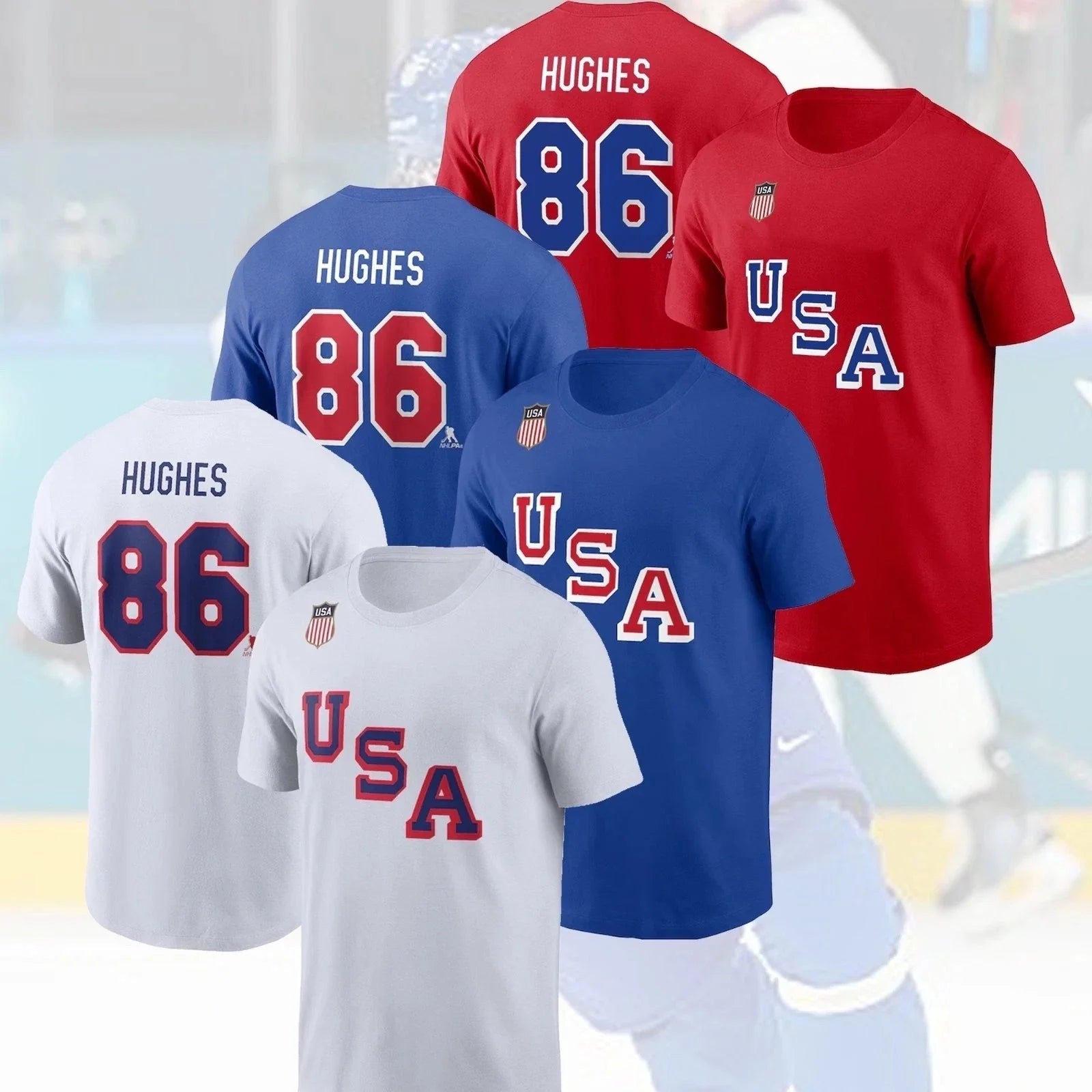 Jack Hughes #86 USA Hockey Team 2026 Name Number Fan - Adult & Kids T-Shirts, Sweatshirts & Hoodies apparel design preview 1