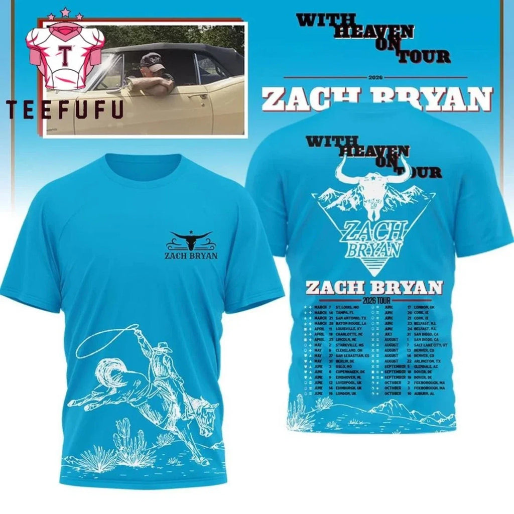 Zach Bryan With Heaven on Tour 2026 Schedule 3D S-5XL - Adult & Kids T-Shirts, Sweatshirts & Hoodies apparel design preview 1