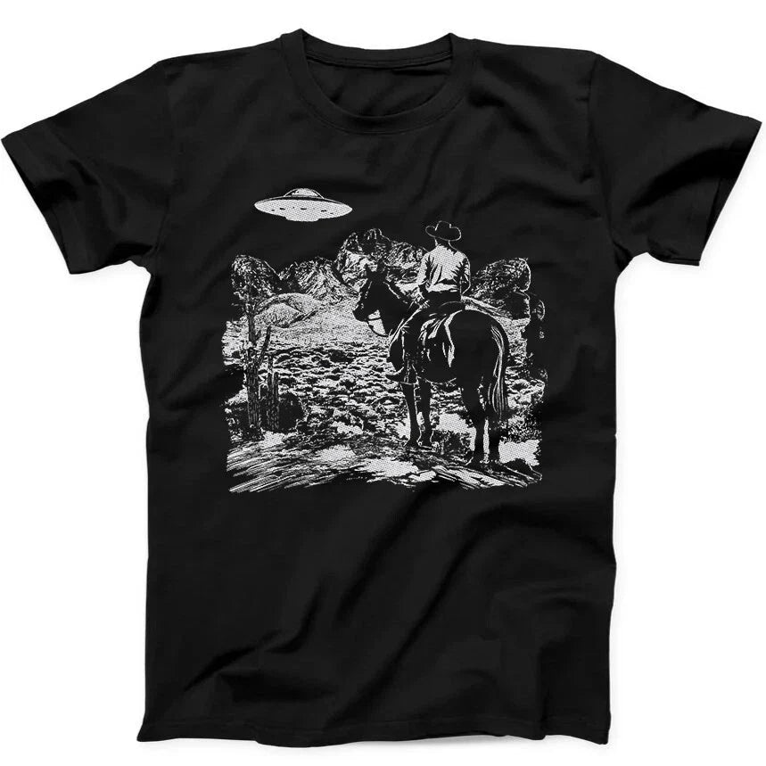 Cowboy UFO Western Weird Funny Gift Black 334 - Adult & Kids T-Shirts, Sweatshirts & Hoodies apparel design preview 1
