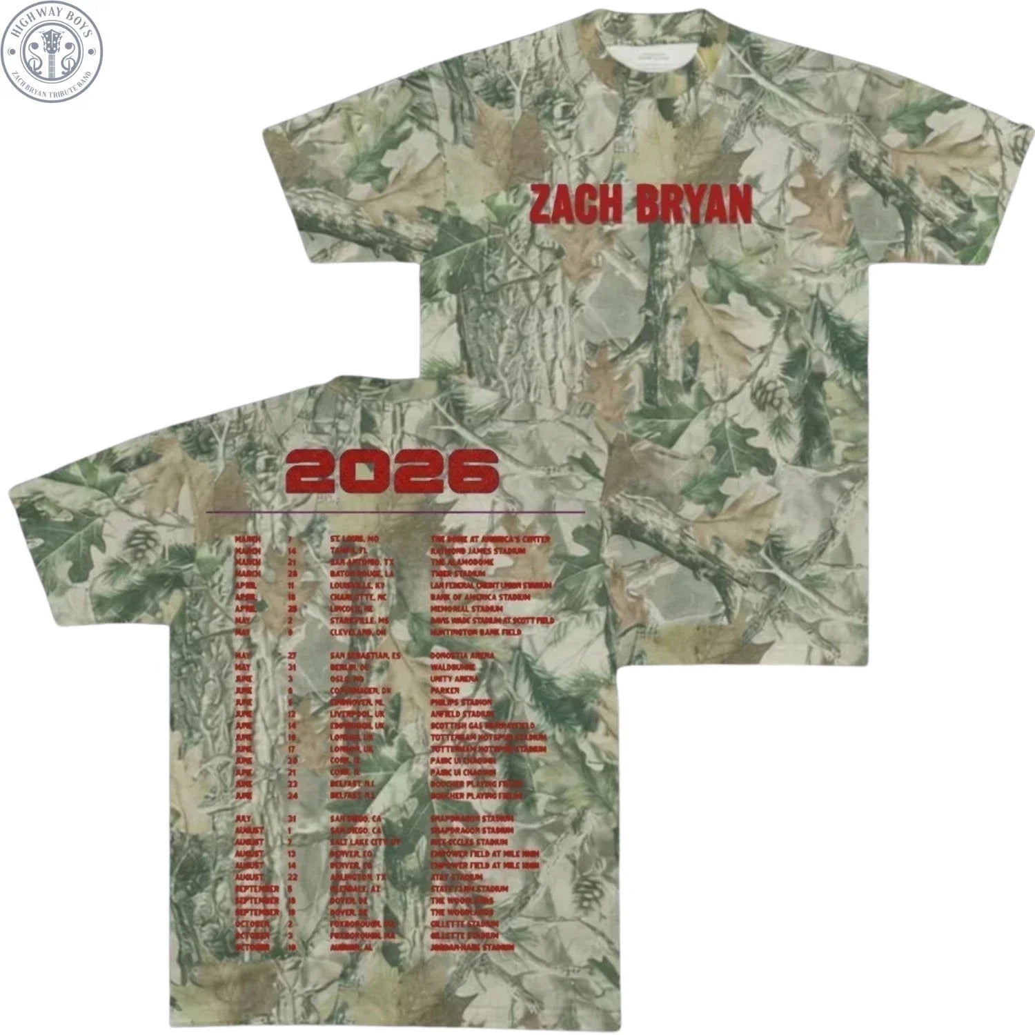 Zach Bryan Tour 2026 With Heaven On Top Merch Camo - Adult & Kids T-Shirts, Sweatshirts & Hoodies apparel design preview 1