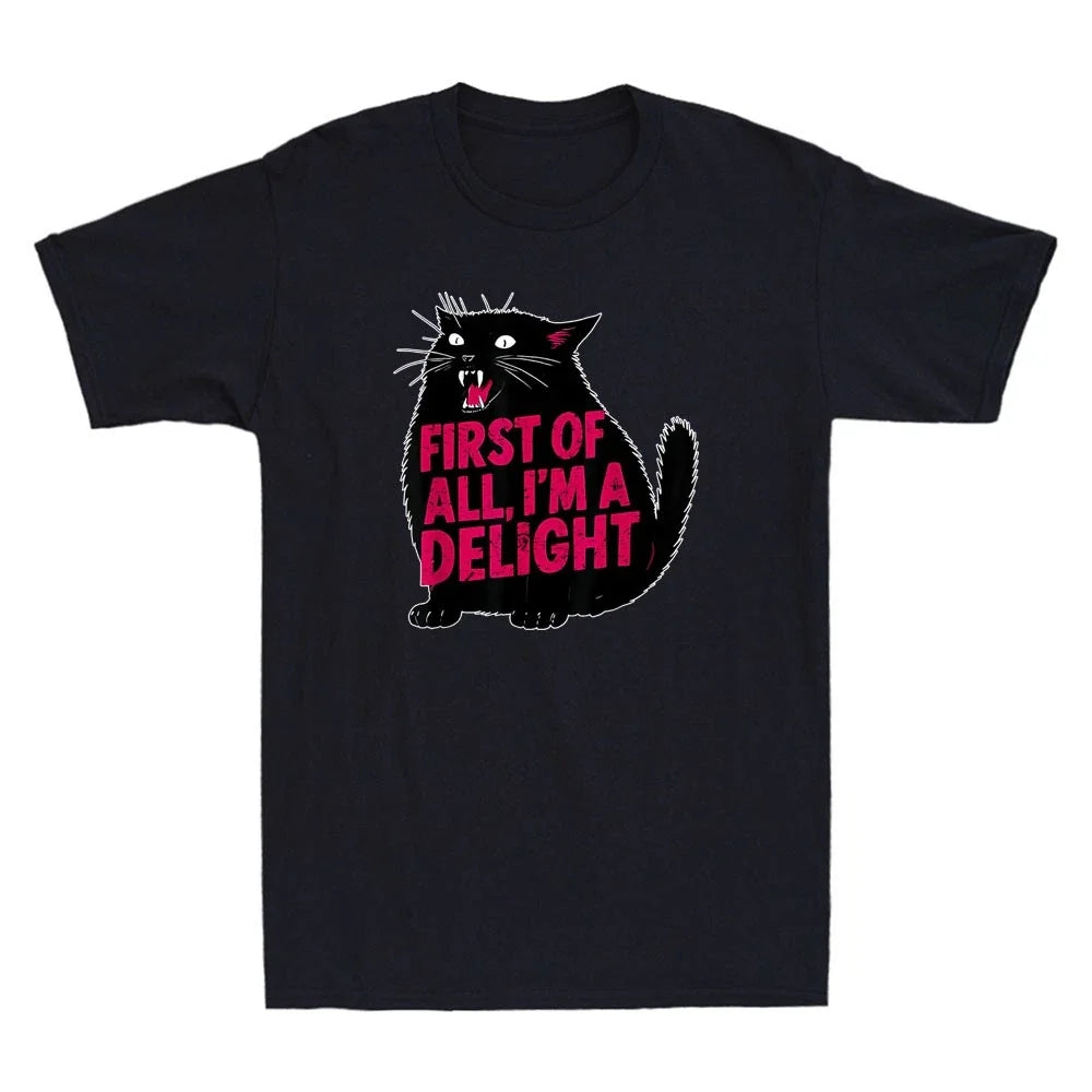 First of All Im A Delight Funny Roaring Black Cat - Adult & Kids T-Shirts, Sweatshirts & Hoodies apparel design preview 1