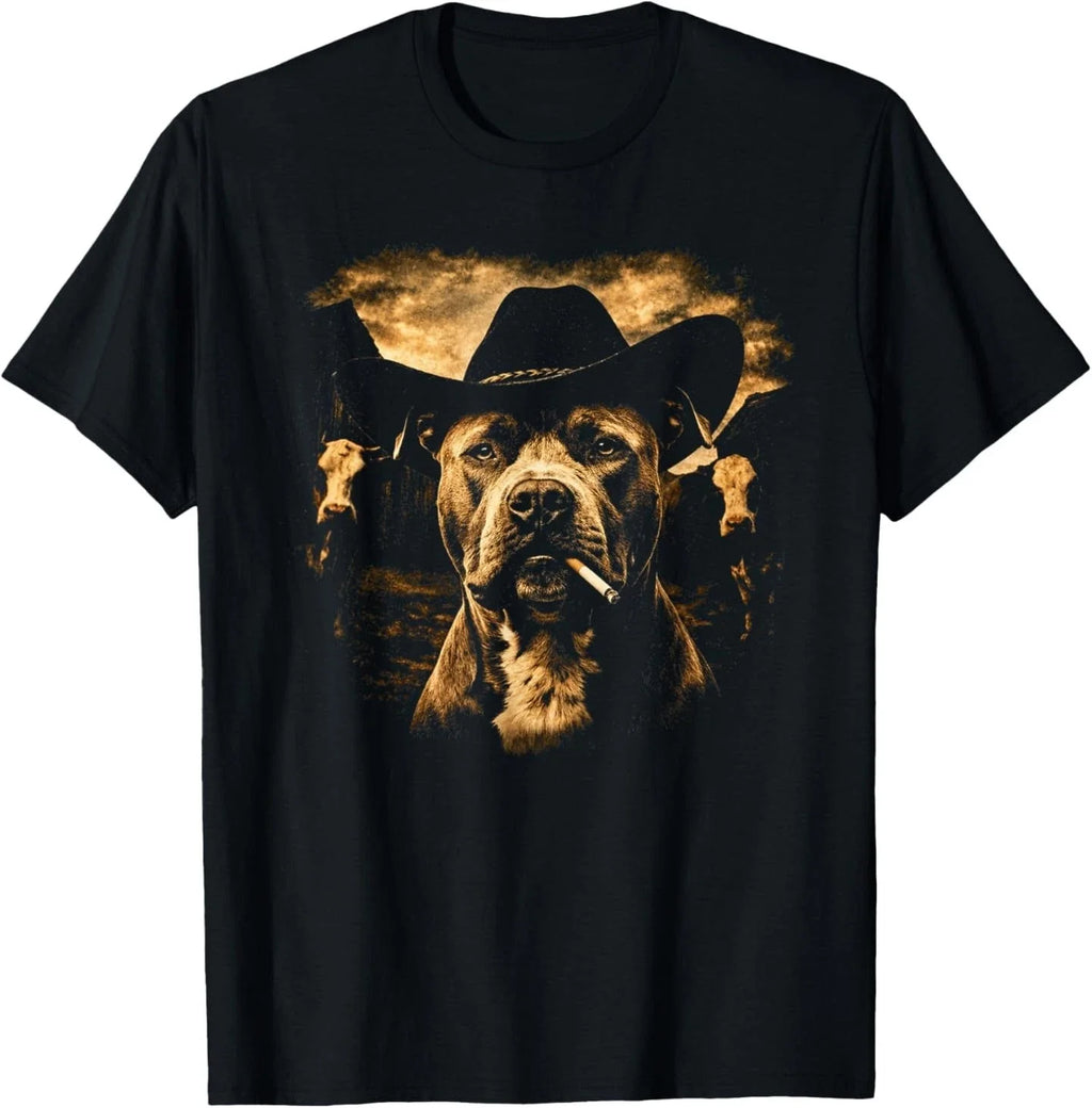 Pit Bull Western Graphic Cowboy Dog Smoking - Adult & Kids T-Shirts, Sweatshirts & Hoodies apparel design preview 1