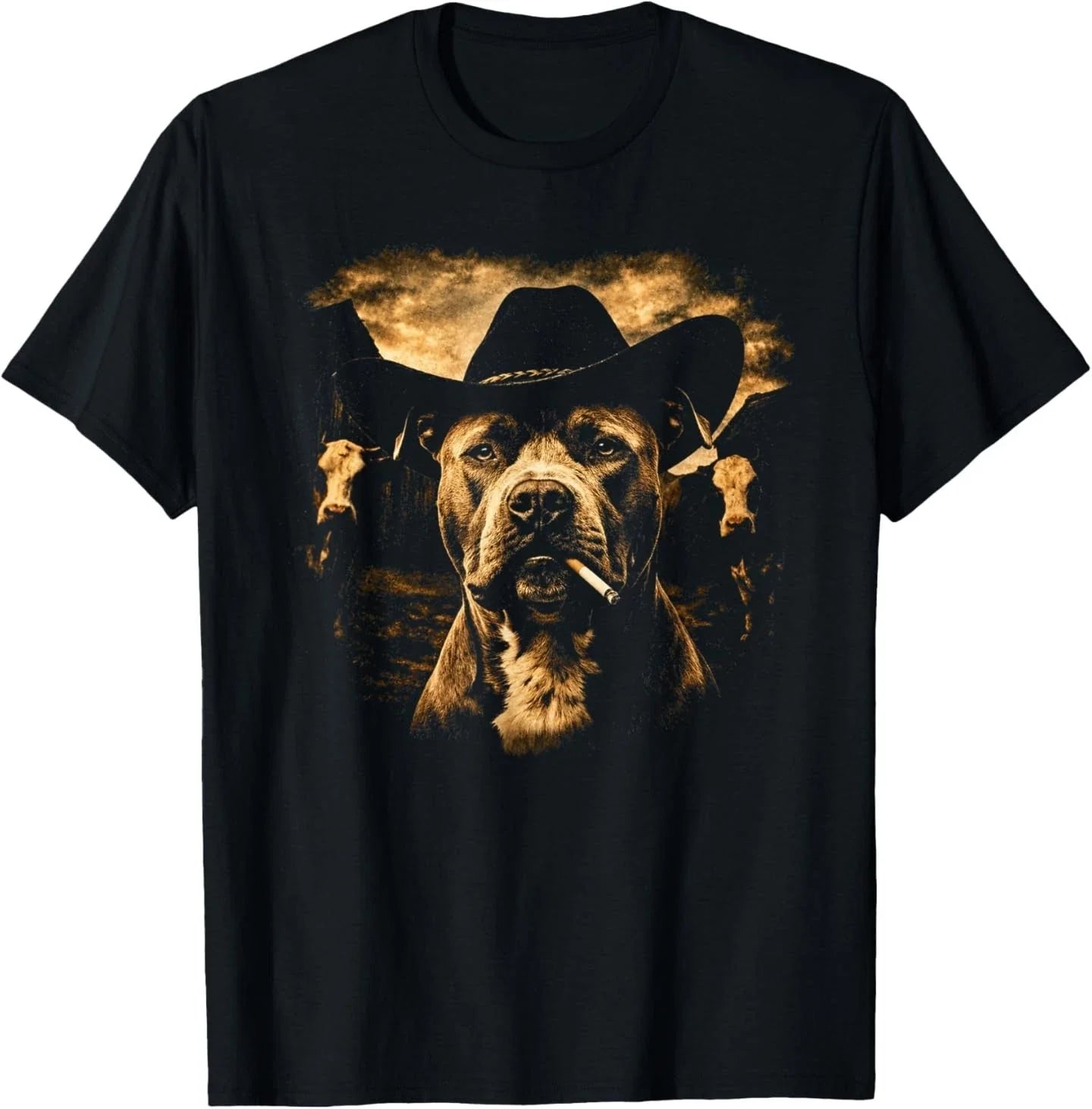 Pit Bull Western Graphic Cowboy Dog Smoking - Adult & Kids T-Shirts, Sweatshirts & Hoodies apparel design preview 1