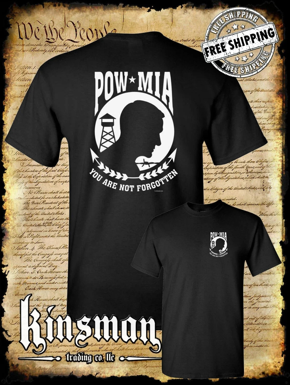 POW MIA 2-Sided USA Veteran Marine Army Navy Military - Adult & Kids T-Shirts, Sweatshirts & Hoodies apparel design preview 1