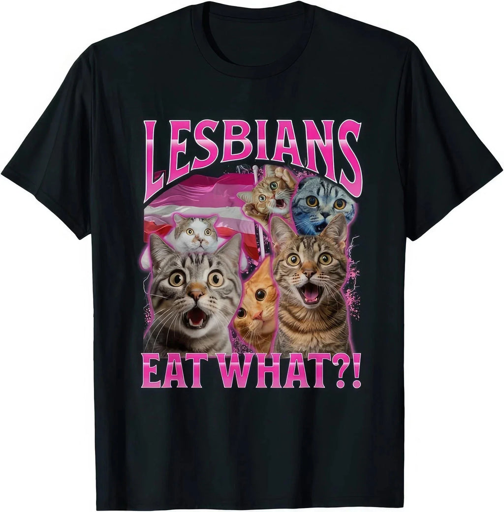 Lesbians Eat What Funny Cat Meme Graphic Vintage - Adult & Kids T-Shirts, Sweatshirts & Hoodies apparel design preview 1