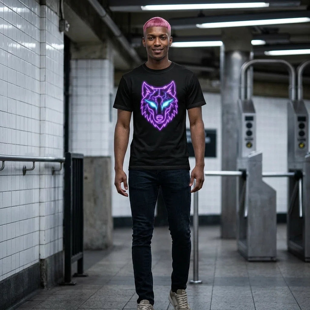 Neon Wolf Head Glowing Cyberpunk - Adult & Kids T-Shirts, Sweatshirts & Hoodies apparel design preview 1