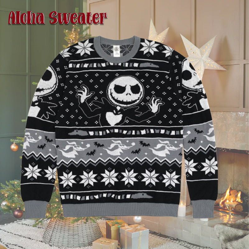 Scary Faces Nightmare Before Christmas Halloween Pattern Ugly Christmas Sweater - Holiday Gift product image 3