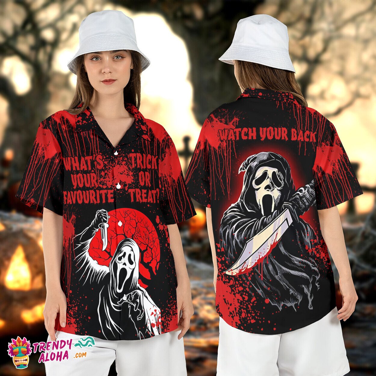 Scream Ghost Face Halloween Bloody Horror Movie Aloha - Adult & Kids T-Shirts, Sweatshirts & Hoodies apparel design preview 1