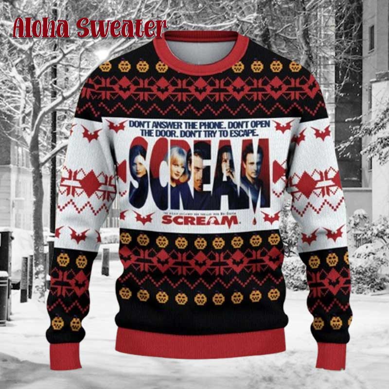 Scream Movie Retro Ghostface Ugly Christmas Sweater - Holiday Gift product image 2