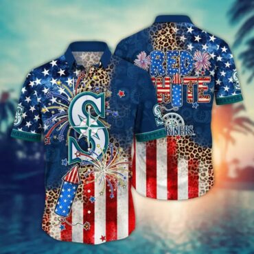 Seattle Mariners 4TH Of July Red White Hawaiian - Adult & Kids T-Shirts, Sweatshirts & Hoodies apparel design preview 1