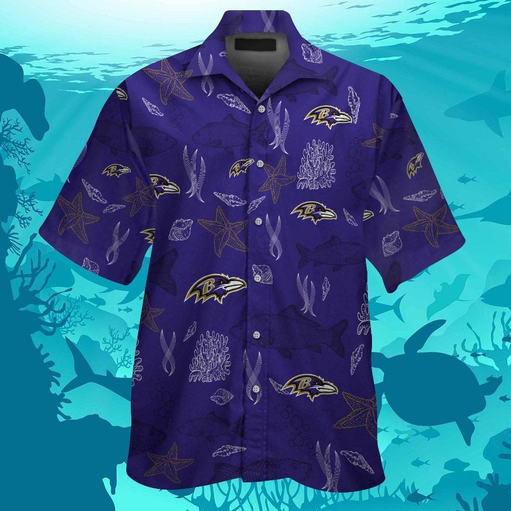 Short Sleeve Baltimore Ravens Hawaiian Button - Adult & Kids T-Shirts, Sweatshirts & Hoodies apparel design preview 1