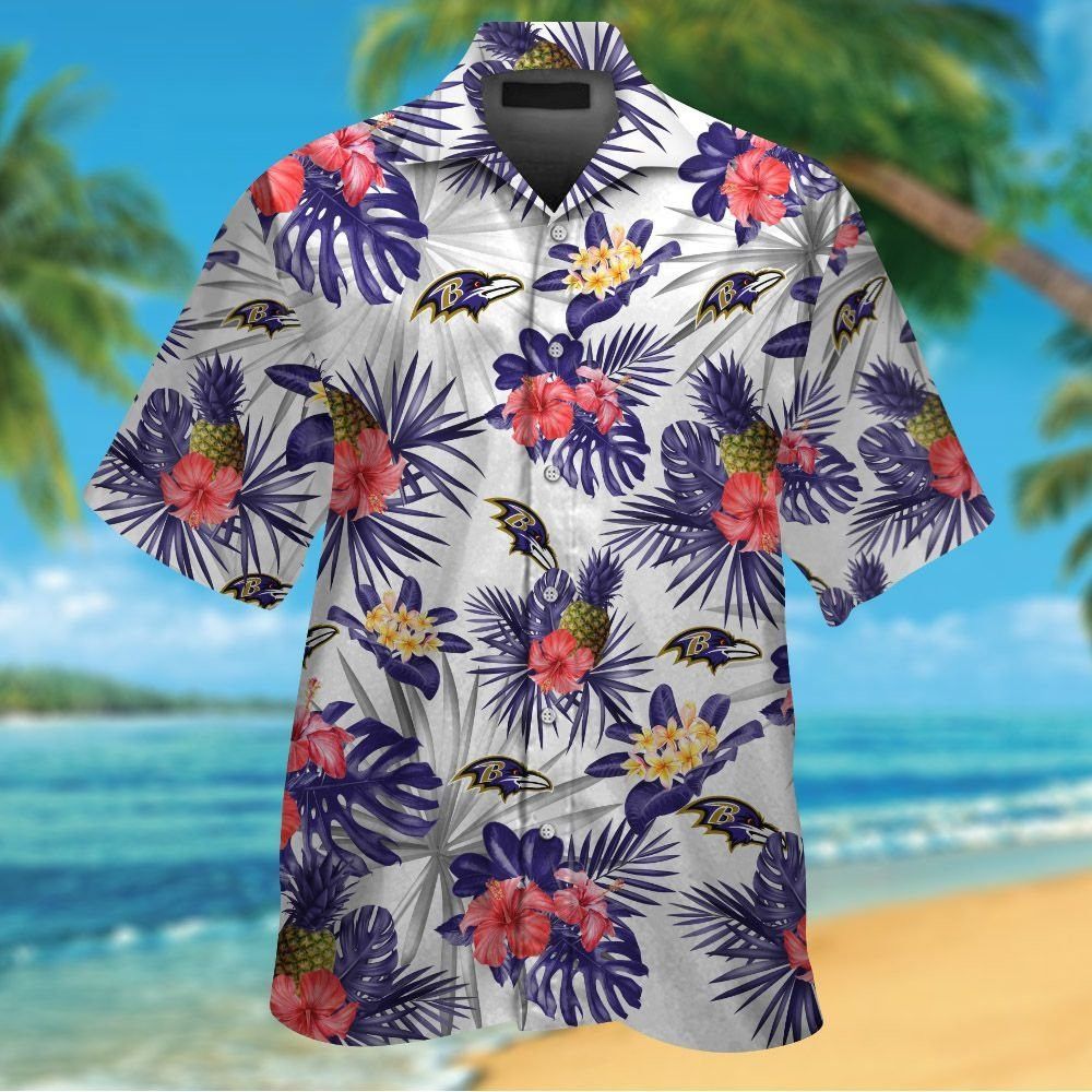 Short Sleeve Baltimore Ravens Hawaiian Button Up - Adult & Kids T-Shirts, Sweatshirts & Hoodies apparel design preview 1
