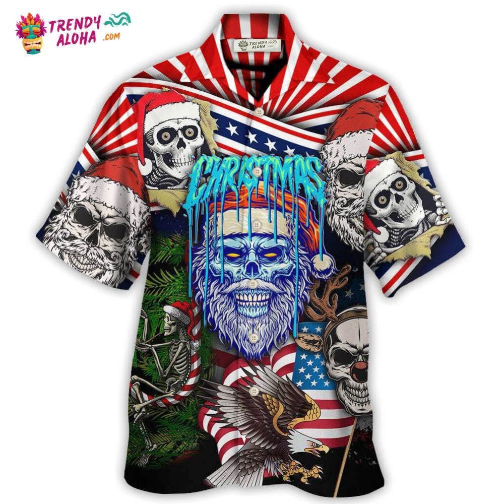Skull Christmas Us Flag Skeleton Horror Merry - Adult & Kids T-Shirts, Sweatshirts & Hoodies apparel design preview 1