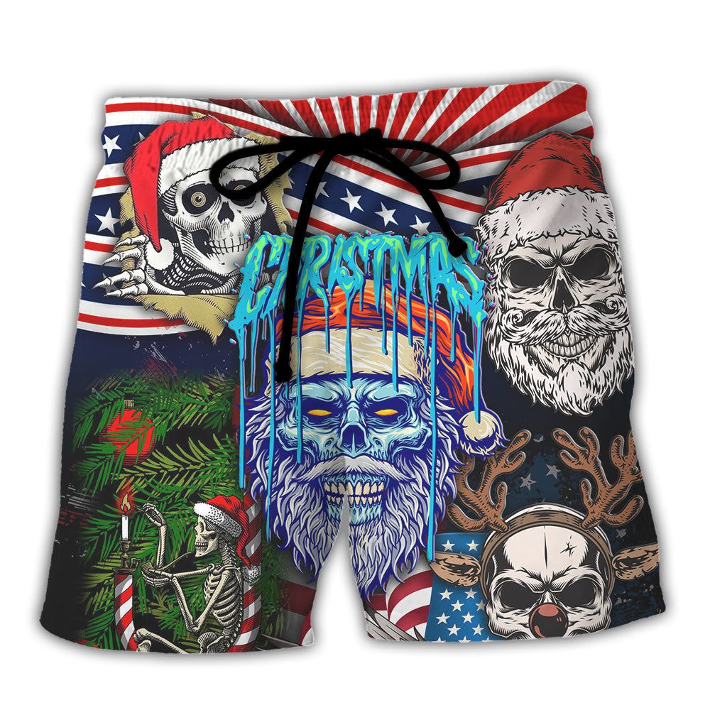 Skull Christmas Us Flag Skeleton Horror Merry Trendy - Adult & Kids T-Shirts, Sweatshirts & Hoodies apparel design preview 1