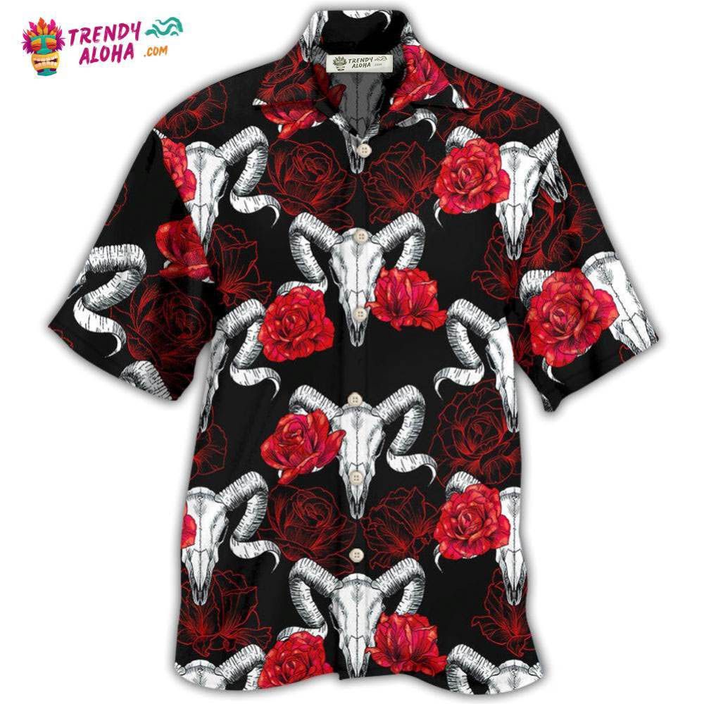 Skull Rose And Ram Hawaiian Trendy Aloha - Adult & Kids T-Shirts, Sweatshirts & Hoodies apparel design preview 1