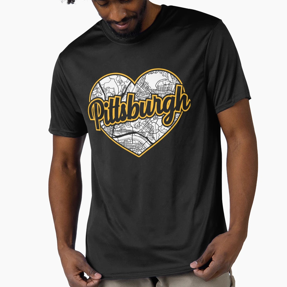 Love Pittsburgh Sports Heart City Map T-Shirt - Minimalist Print Men Women - T-Shirt, Sweatshirt, Hoodie