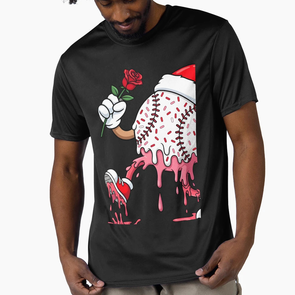 Valentines Day Baseball Valentine Rose T-Shirt - Custom Art Print Unisex - T-Shirt, Sweatshirt, Hoodie