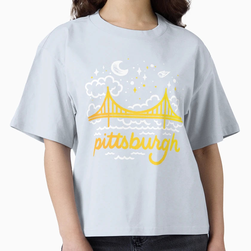 Pittsburgh Starry Yellow Bridge T-Shirt - Aesthetic Graphic for Adults - T-Shirt, Sweatshirt, Hoodie