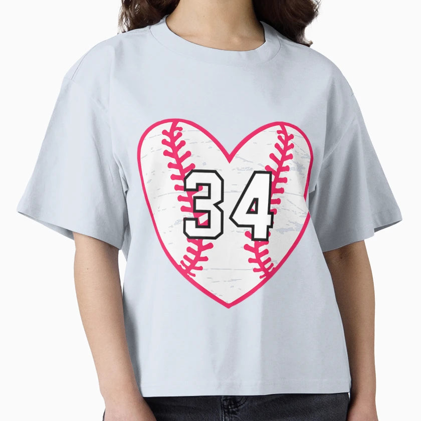 Baseball Softball Heart Number 34 T-Shirt - Novelty Apparel Men Women - T-Shirt, Sweatshirt, Hoodie