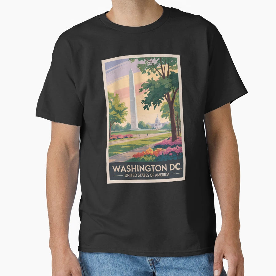 Washington Dc Illustration Travel Art T-Shirt - Graphic Print for Adults - T-Shirt, Sweatshirt, Hoodie