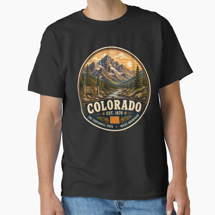Colorado State Badge Travel T-Shirt - Novelty Apparel for Adults - T-Shirt, Sweatshirt, Hoodie