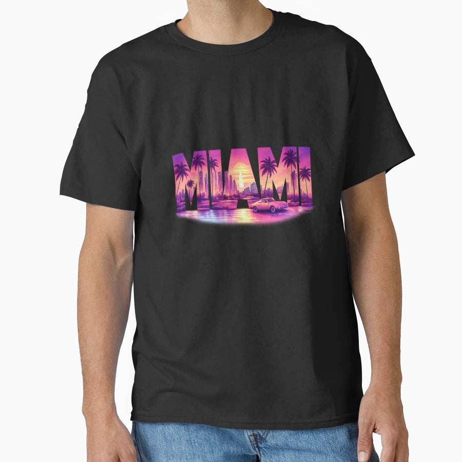 Miami Sunset Typography City T-Shirt - Graphic Print for Adults - T-Shirt, Sweatshirt, Hoodie