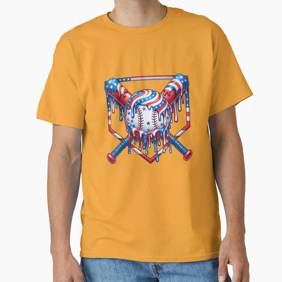 Baseball Drip American Flag 4Th July T-Shirt - Novelty Apparel Unisex - T-Shirt, Sweatshirt, Hoodie
