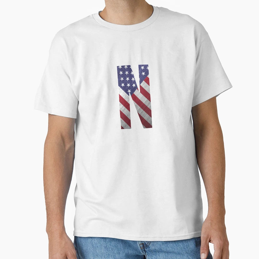 Letter N Patriotic Art American Flag T-Shirt - Minimalist Print Men Women - T-Shirt, Sweatshirt, Hoodie