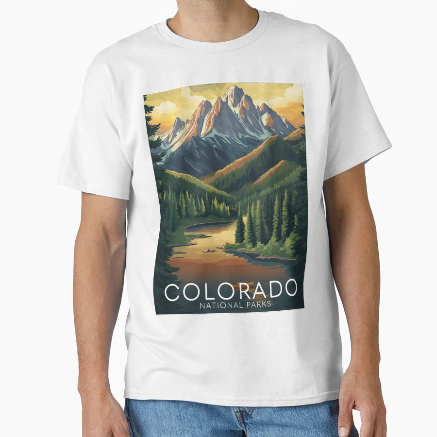 Majestic Colorado Mountains Golden T-Shirt - Graphic Print Unisex - T-Shirt, Sweatshirt, Hoodie