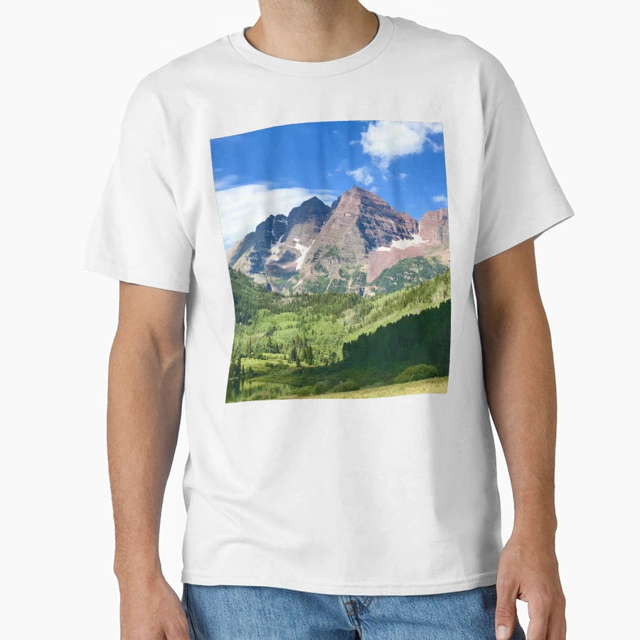 Maroon Bells Aspen Colorado Elk Mountains T-Shirt - Graphic Print Unisex - T-Shirt, Sweatshirt, Hoodie