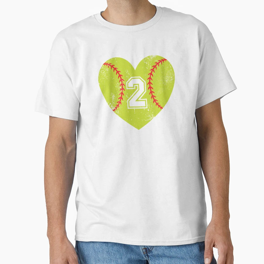 Softball Heart Jersey Number 2 T-Shirt - Casual Everyday Wear for Adults - T-Shirt, Sweatshirt, Hoodie