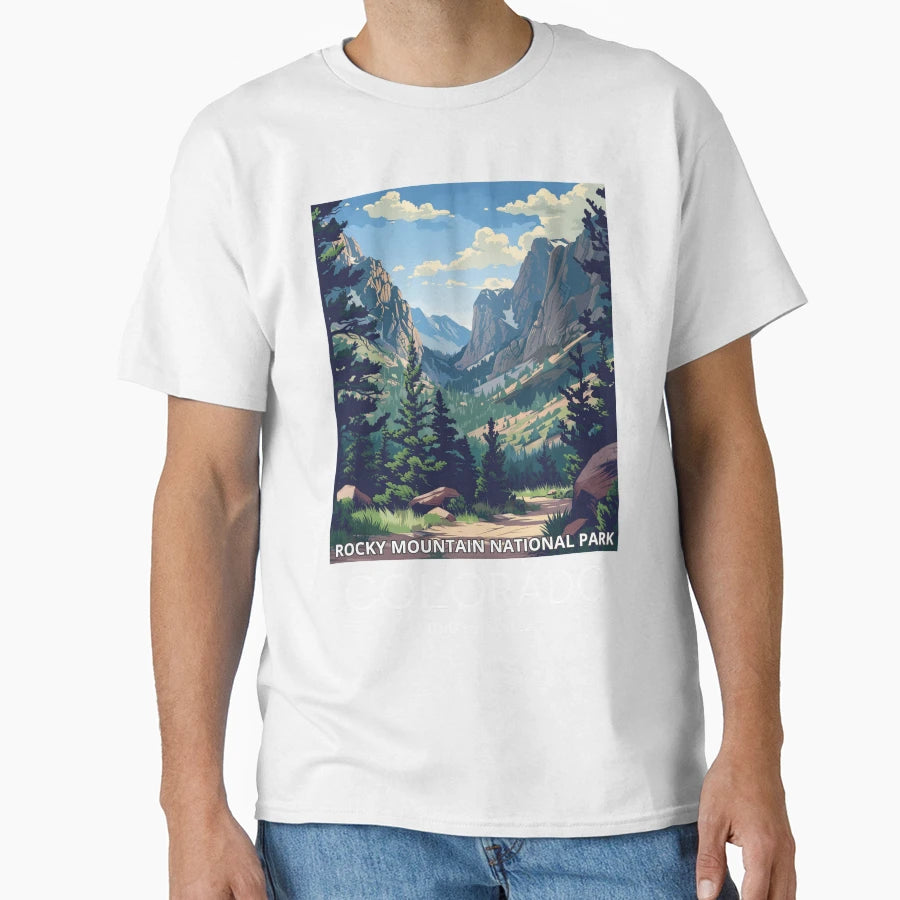 Travel Illustration Rocky Mountain T-Shirt - Streetwear Style Men Women - T-Shirt, Sweatshirt, Hoodie