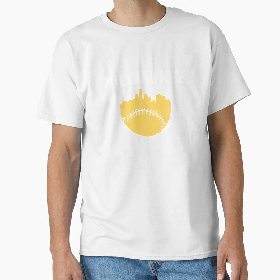Milwaukee Wisconsin Cityscape Baseball T-Shirt - Unique Graphic Unisex - T-Shirt, Sweatshirt, Hoodie