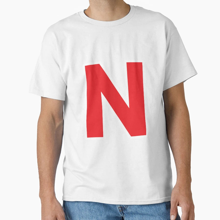 N Initial Letter N Red And White T-Shirt - Trendy Graphic Men Women - T-Shirt, Sweatshirt, Hoodie