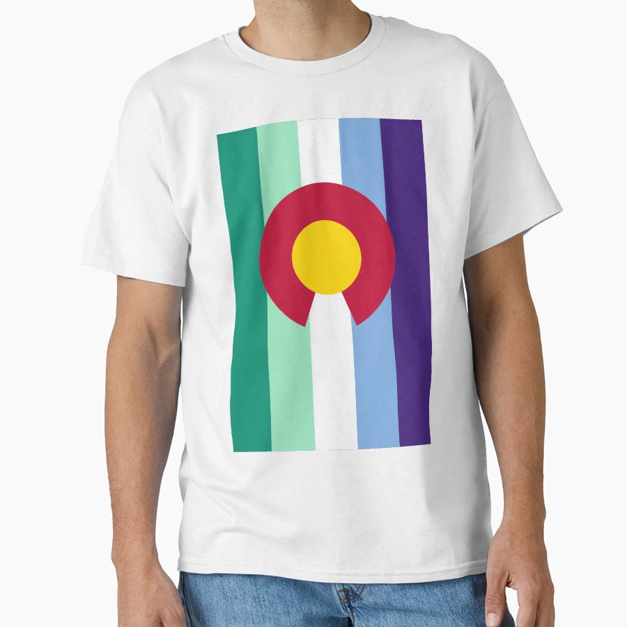 Colorado Gay Male Pride Flag Vertical T-Shirt - Custom Art Print for Adults - T-Shirt, Sweatshirt, Hoodie