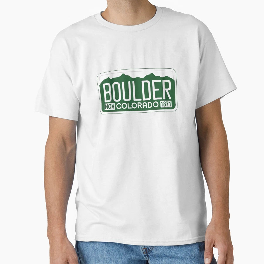 Boulder Colorado License Plate T-Shirt - Trendy Graphic Unisex - T-Shirt, Sweatshirt, Hoodie