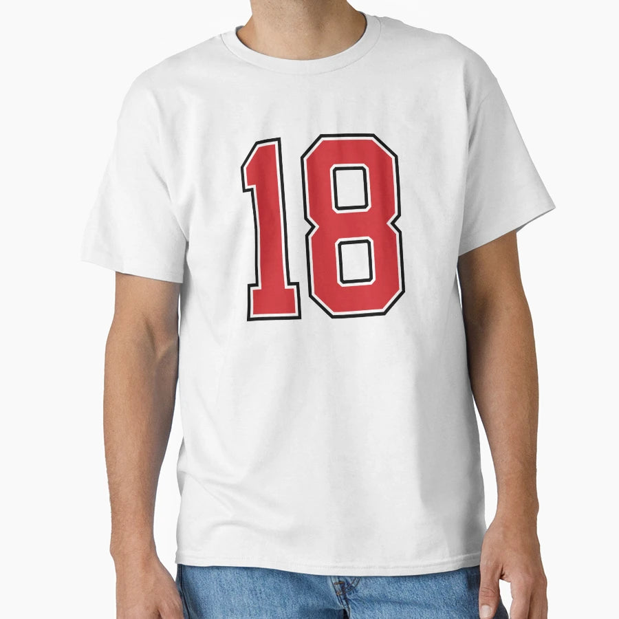 Sports Number 18 Red Black Color T-Shirt - Casual Everyday Wear Men Women - T-Shirt, Sweatshirt, Hoodie