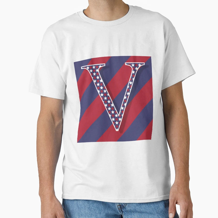 Letter V Americana Old Glory Red And T-Shirt - Minimalist Print Men Women - T-Shirt, Sweatshirt, Hoodie