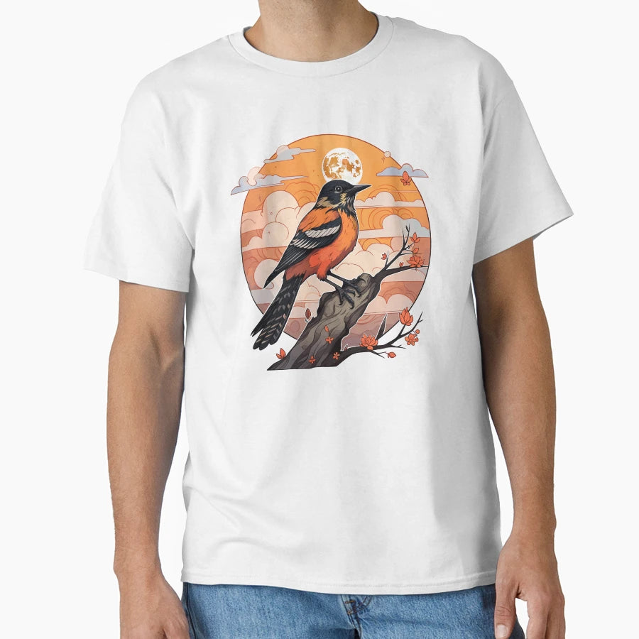 Baltimore Oriole And Moon T-Shirt - Novelty Apparel for Adults - T-Shirt, Sweatshirt, Hoodie