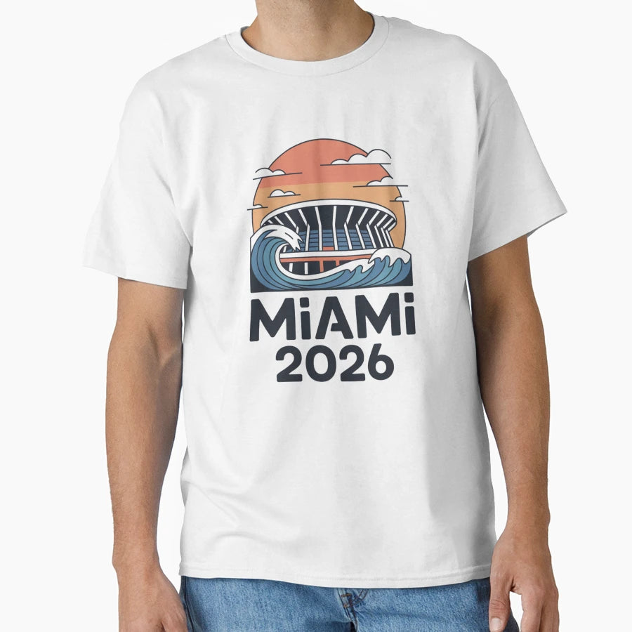 Miami 2026 Ocean Wave Football V10 T-Shirt - Minimalist Print Unisex - T-Shirt, Sweatshirt, Hoodie