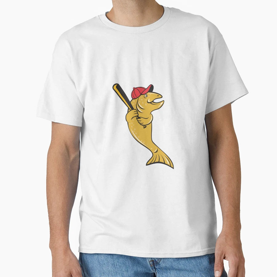 Trout Fish Baseball Player Batting T-Shirt - Custom Art Print Unisex - T-Shirt, Sweatshirt, Hoodie